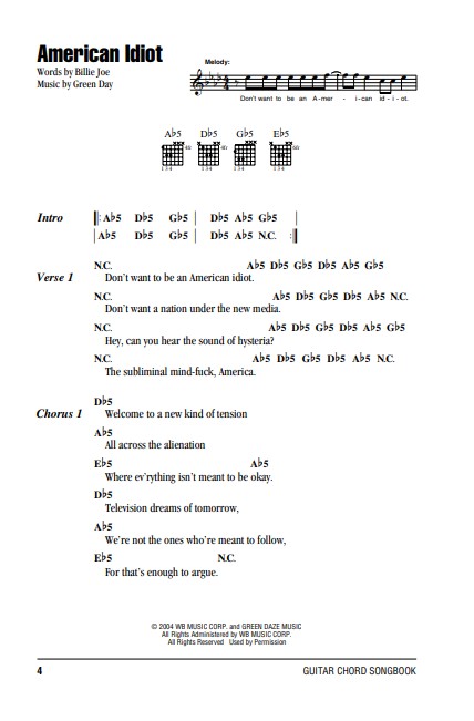 Green Day - Guitar Chord Songbook