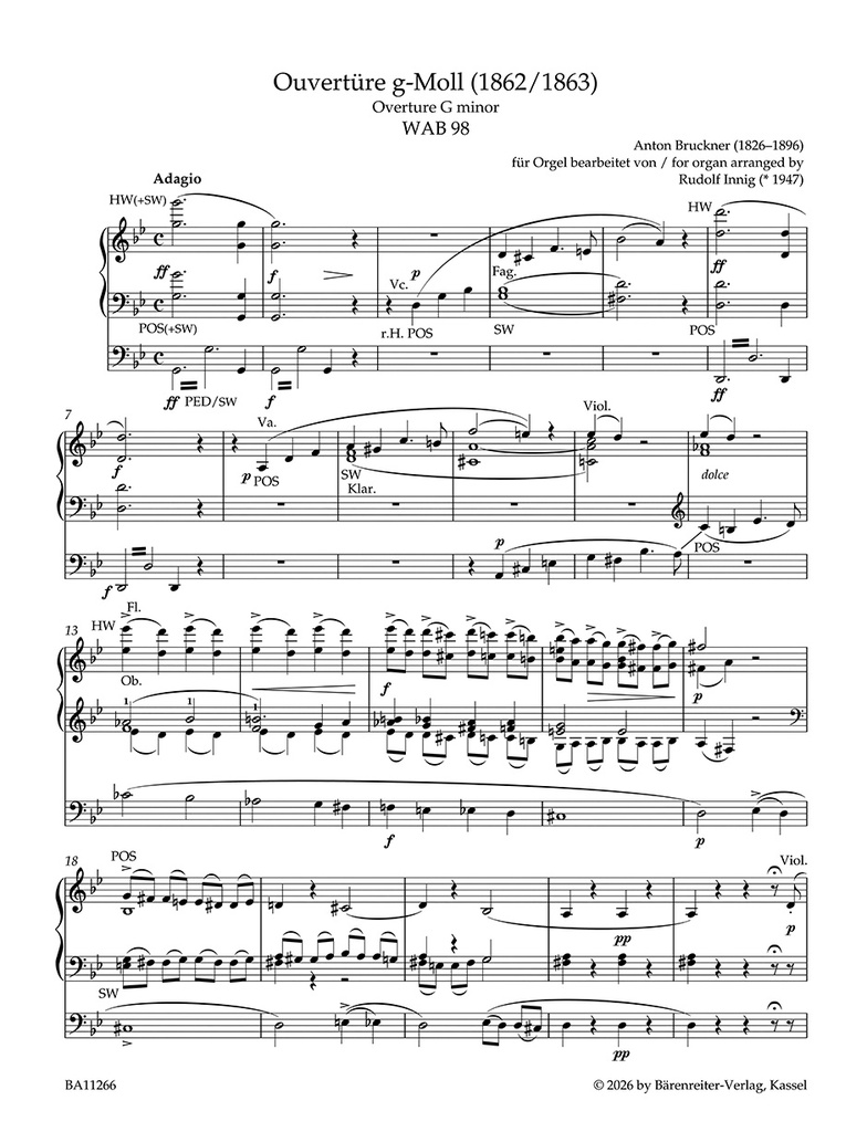 Frühe Orchesterwerke für Orgel bearbeitet