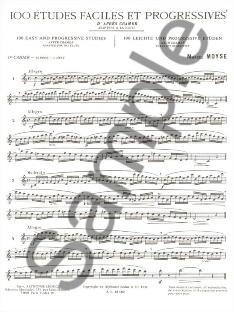 100 Etudes Faciles Et Progressives D'apres Cramer Volume 1