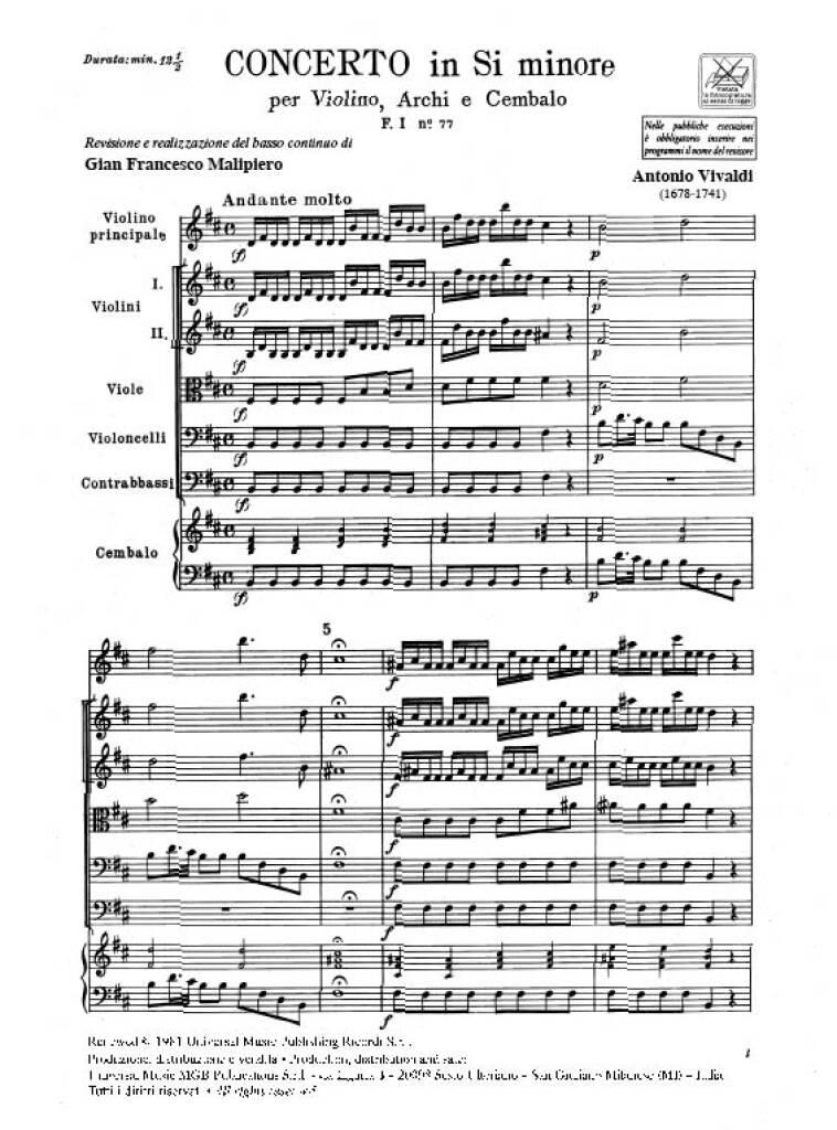 Concerto in Si minore RV 390 - F I/77 - Tomo 171
