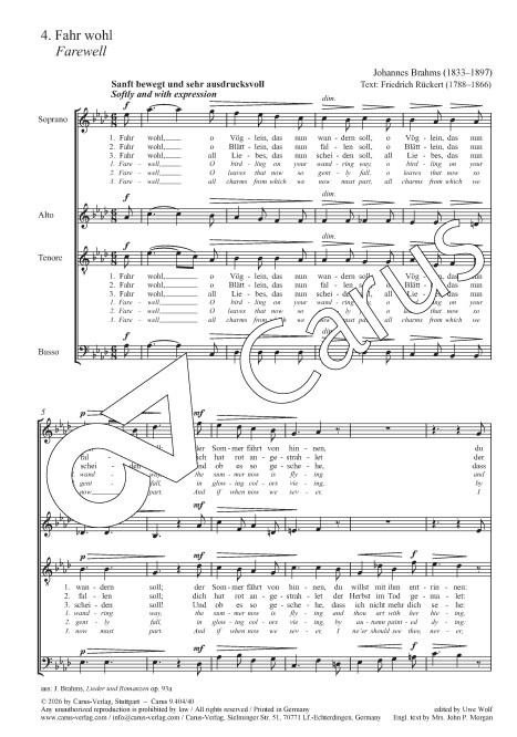 Fahr wohl / Farewell (aus Lieder und Romanzen op. 93a)