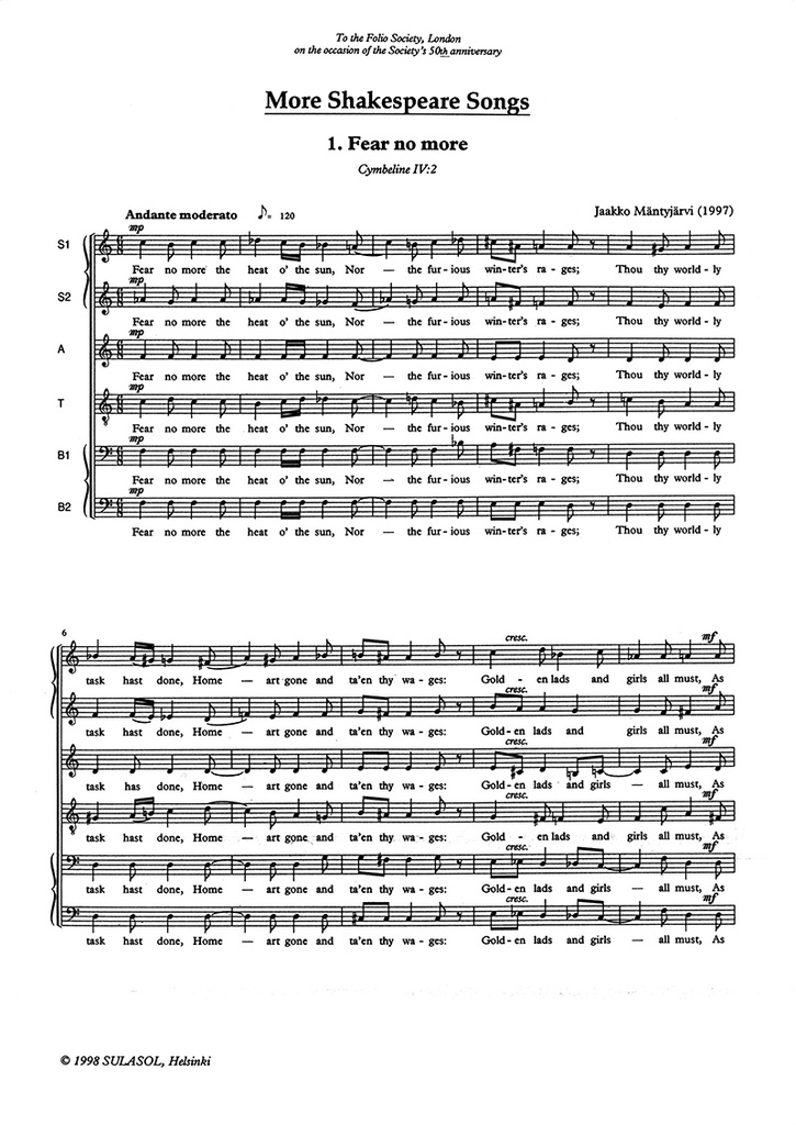 More Shakespeare Songs