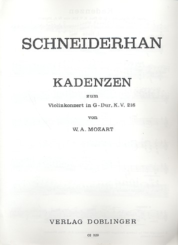 Kadenzen zu Mozart's Violinkonzert G-Dur KV 216