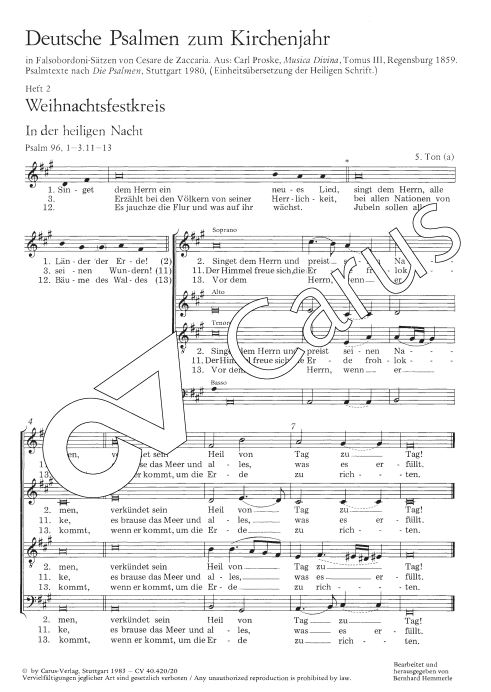 Deutsche Psalmen zu den hohen Festen der Kirche, Heft 2 : Weihnachtsfestkreis