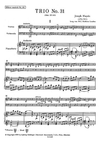 Klaviertrio Nr. 31 G-Dur Hob XV:32