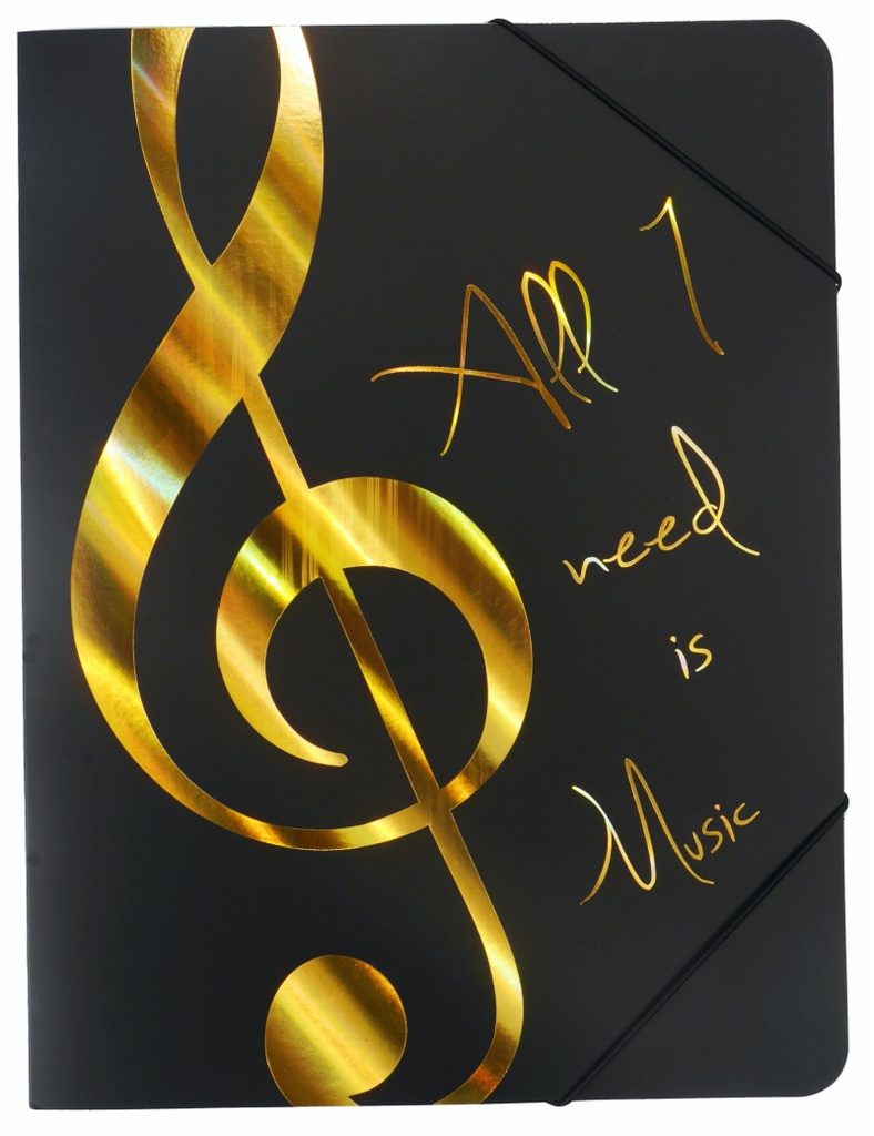 Gummizugmappe "All I need is Music" Gold