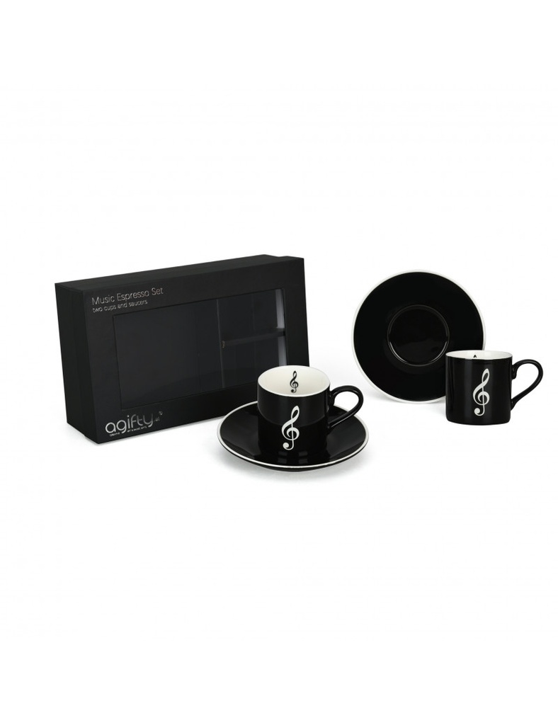 Espresso Cups with Saucers "Treble Clef Black"