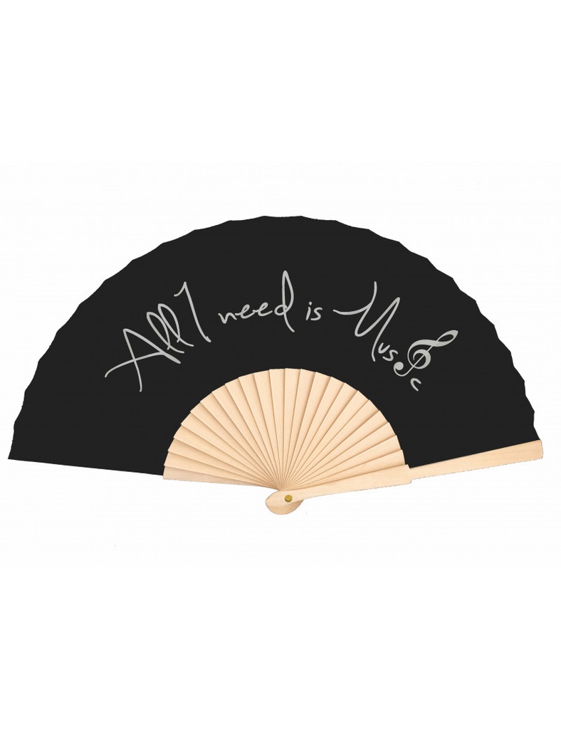 Hand Fan "All I need is Music" Silver