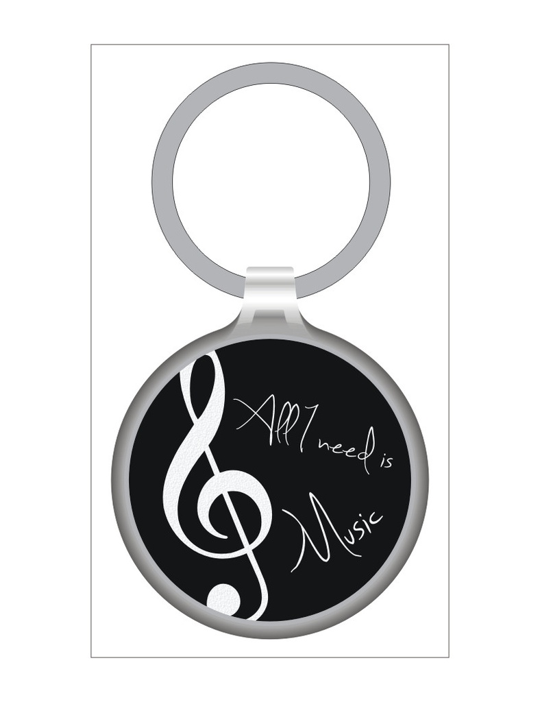 Keyring "All I need is Music" Black/Silver