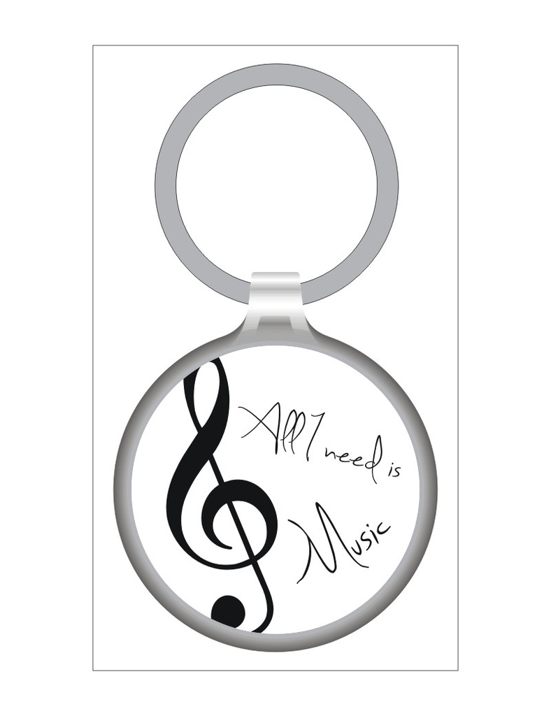 Keyring "All I need is Music" White/Black