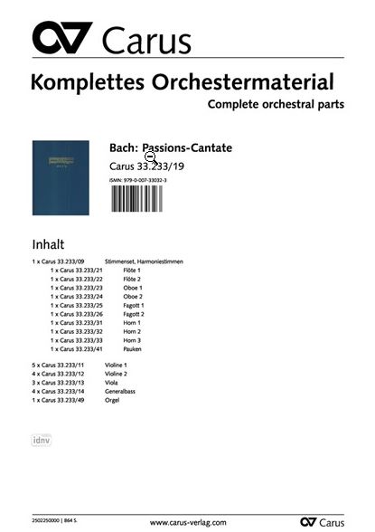 Passions-Cantate - Die letzten Leiden des Erlösers Wq 233/BR-CPEB D 2