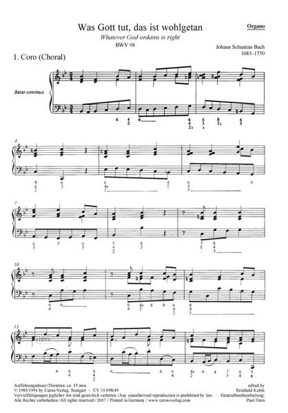 Was Gott tut, das ist wohlgetan, BWV 98 - 1. Vertonung