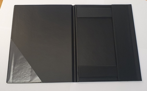 [120379] Flügelmappe - schwarz glänzend, mit zusätzlichem Plastikeinschub auf der linken Innenseite