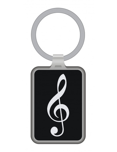 [504938] Keyring Treble Clef Black/Silver