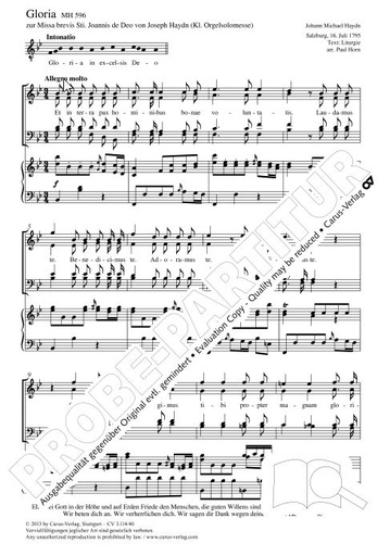 [509978] Gloria MH 596, zur Missa brevis Sti. Joannis de Deo von Joseph Haydn (Kleine Orgelsolomesse)