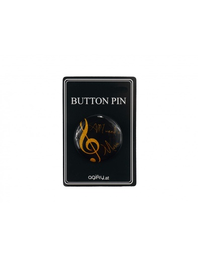 [512143] Ansteckbutton "All I need is Music" gold/glitter
